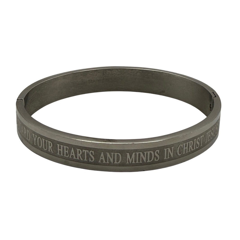 Stainless Steel Philippians 4:7 Bible Verse Religious Bangle Bracelet Gunmetal